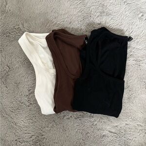 Elegant Sleeveless Ribbed Tank Tops - Black, Brown, and white